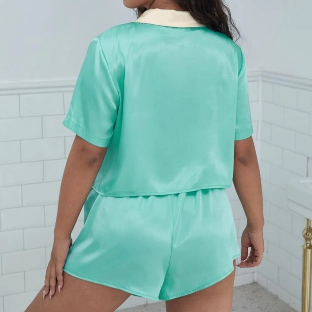 NWOT 🦋Satin Lapel Collar Double Breasted Pajama Set🦋 - Picture 4 of 5